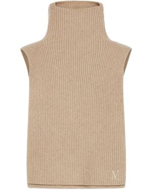 Max Mara Logo Embroidered Ribbed-Knit Poncho - Natural