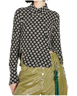 Song For The Mute Floral Printed Lace Twisted Shirt - Black