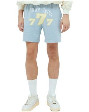 PRAYING 777 Graphic Track Shorts - Blue