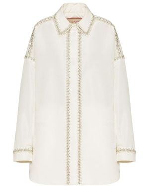 Valentino Embsllished-Trim Drop-Shoulder Shirt - White