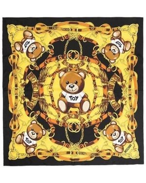 Moschino Logo Print Pattern Silk Scarf - Metallic