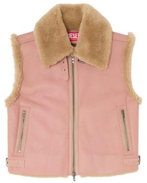 DIESEL Shearling Leather Vest - Pink