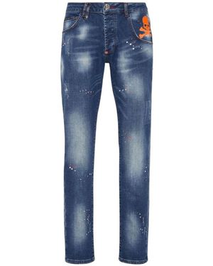 Philipp Plein Paint Effect Straight Denim Trousers - Blue