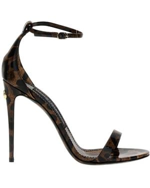 Dolce & Gabbana Leopard Printed Ankle Strap Sandals - Black