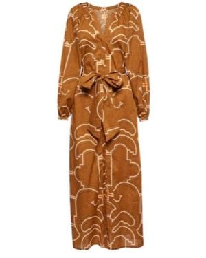 Johanna Ortiz Printed Balloon-Sleeve Cotton Maxi Dress - Brown