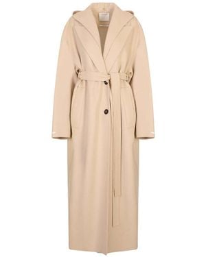 Sportmax Hooded Belted Wool Coat - Natural