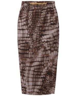 Elisabetta Franchi Printed Side-Slit Midi Skirt - Brown
