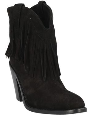 Saint Laurent Fringe Denim Ankle Boots - Black