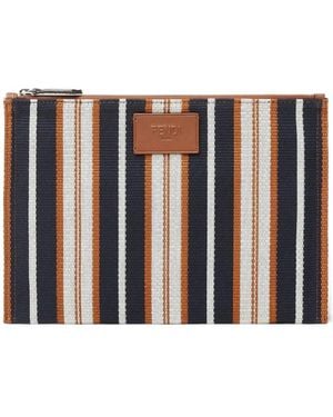 Fendi Striped Canvas Pouch - Black