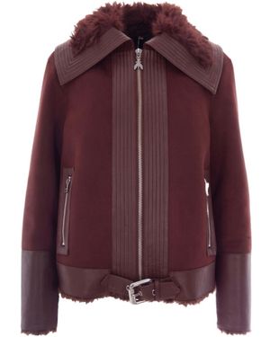 Patrizia Pepe Faux-Fur Detailed Biker Jacket - Purple