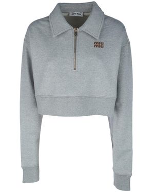 Miu Miu Long-Sleeved Cropped Polo Shirt - Blue