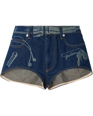 Jean Paul Gaultier Optical Illusion Print Denim Shorts - Blue