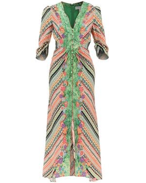 Saloni Mitsu B Mix-Print Midi Dress - Green