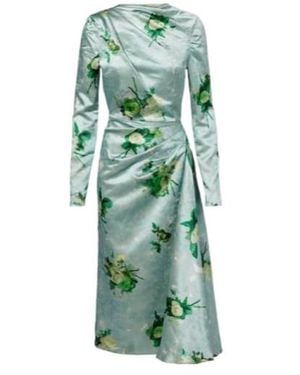 Erdem Draped Floral Satin Midi Dress - Green