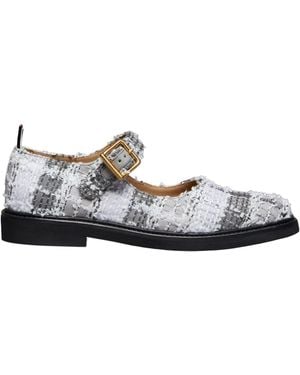 Thom Browne Tartan-Check Round Toe Ballerina Shoes - White