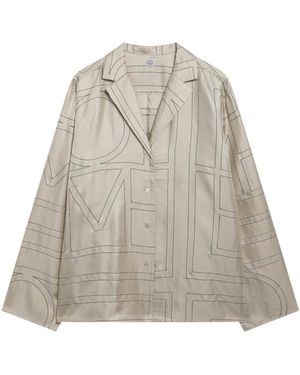 TOTEME Monogram Silk Blouse - Gray