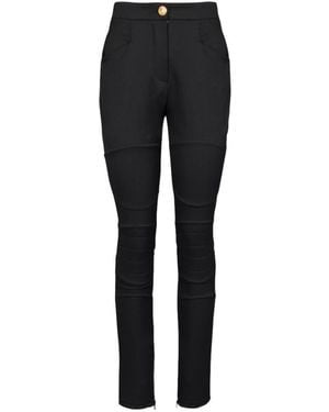 Balmain High-Waisted Wool Skinny Pants - Black
