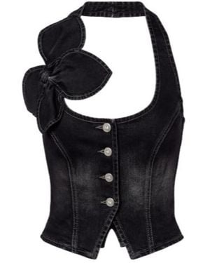 Area Bow-Detail Denim Top - Black