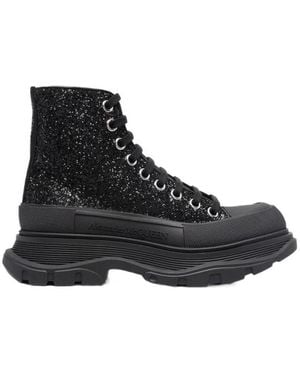 McQueen Tread Slick Glitter Ankle Boots - Black