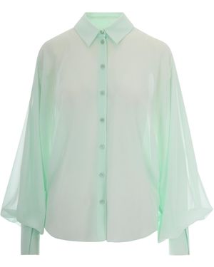 Patrizia Pepe Puff-Sleeve Sheer Shirt - Green
