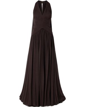 Elie Saab Cape-Effect Gathered Silk-Georgette Gown - Multicolour