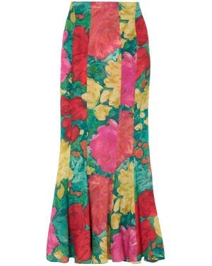 Balmain Panelled Floral-Print Silk Maxi Skirt - Red