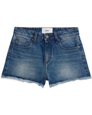 Ami Paris Mid-Rise Frayed Denim Mini Shorts - Blue