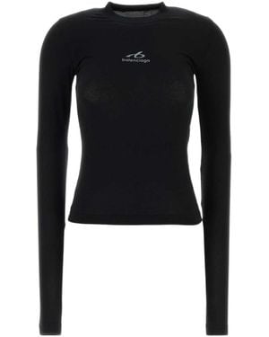 Balenciaga Logo Long-Sleeve Performance Top - Black