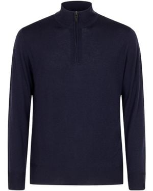 Canali Half-Zip Knitted Jumper - Blue