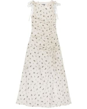 Ganni Maxi Ruched Dress - White