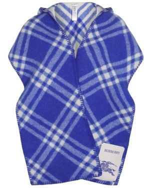 Burberry Hood Equestrian Knight Checked Scarf - Blue