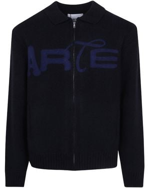 Arte' Logo-Embroidered Zip-Up Cardigan - Blue