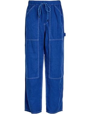 Rag & Bone Loose Straight-Leg Linen Pants - Blue