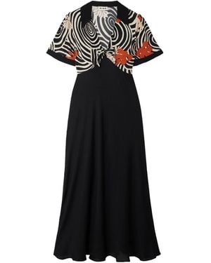 RIXO London Anais Tie-Front Printed Voile Midi Dress - Black