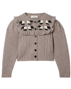 Sea Appliquéd Cable-Knit Wool Cardigan - Brown