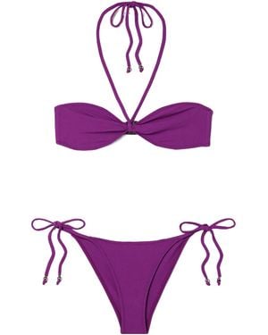 Lisa Marie Fernandez Crinkled Fabric Halter Bikini - Purple