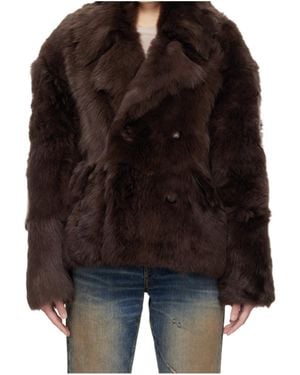 Marine Serre Hairy Shearling Leather Caban - Black