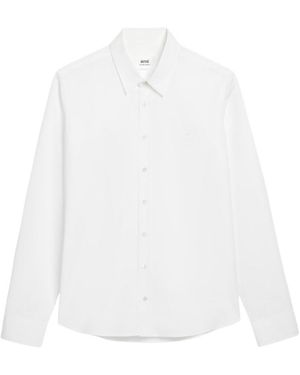 Ami Paris Ami De Coeur Logo Embroidered Long-Sleeved Shirt - White