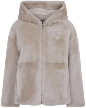 Yves Salomon Hooded Shearling Jacket - Grey