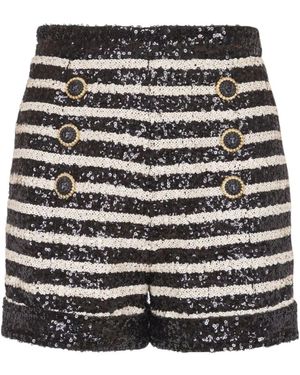 Balmain Horizontal Striped Embellished Shorts - Black