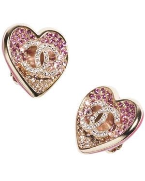CHANEL Logo Heart-Shaped Earrings - White