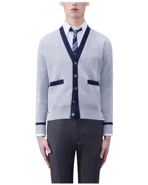 Thom Browne Contrasting-Trim Knit Cardigan - Blue