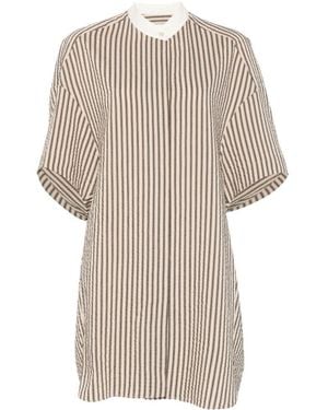 Alysi Striped Short-Sleeve Dress - White