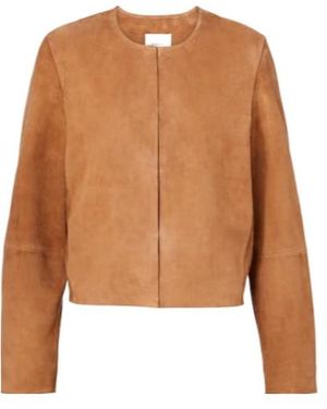 Vince Cropped Leather Jacket - Brown