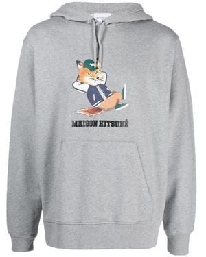Maison Kitsuné Logo-Print Cotton Hoodie - Gray