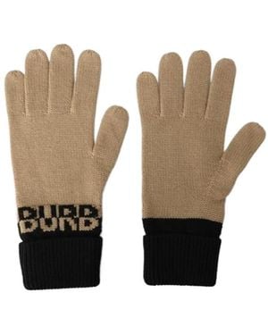 Burberry Color-Blocked Lettered Knitted Gloves - White