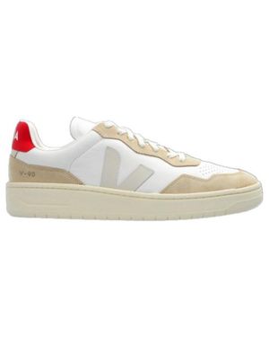 Veja V-90 Lace-Up Trainers - White