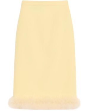 Valentino Crepe Couture Midi Skirt With Feathers - Yellow