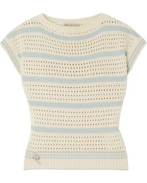 PUCCI Striped Open-Knit Cotton-Blend Jumper - White