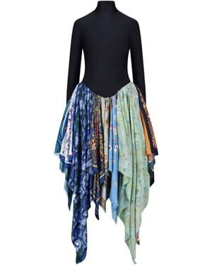 Marine Serre Satin Scarves Long Dress - Blue